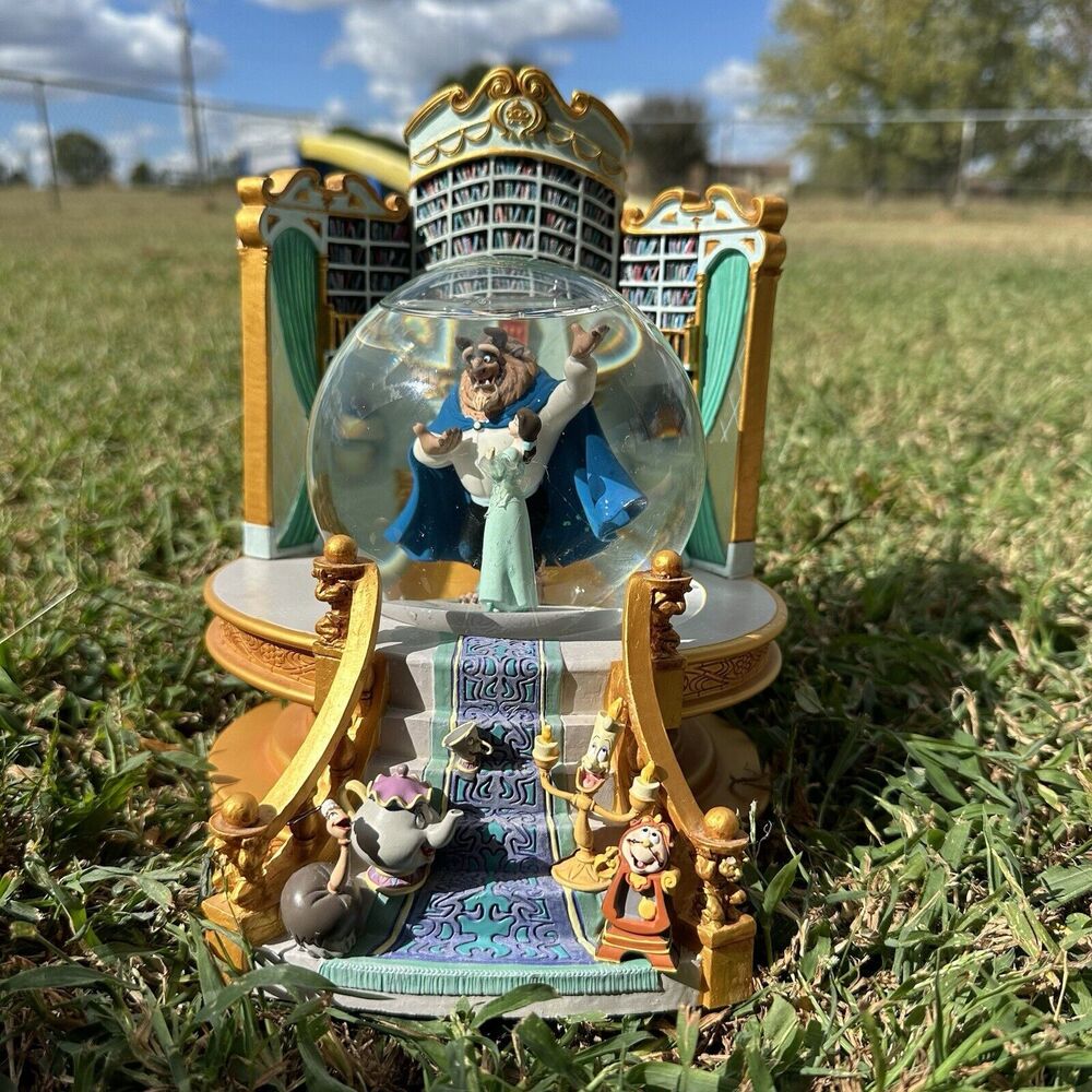 Rare 1991 Beauty and the Beast Snow Globe‎ Library with Working Music Box